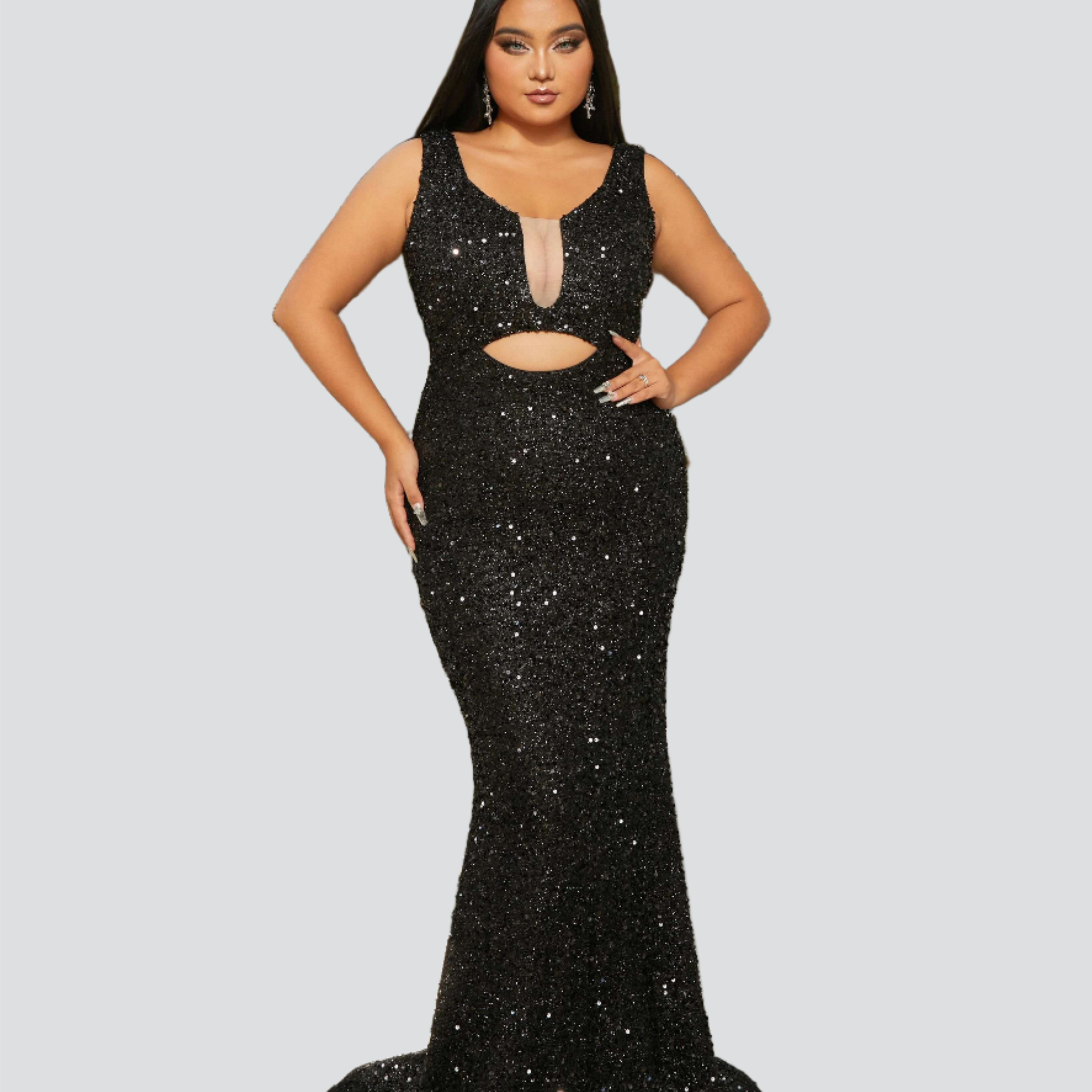 Plus Size Cutout V-neck Mermaid Sequin Prom Dress PRM20927