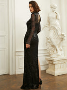 MISSORD Luxurious Black Sequin Split Prom Dress