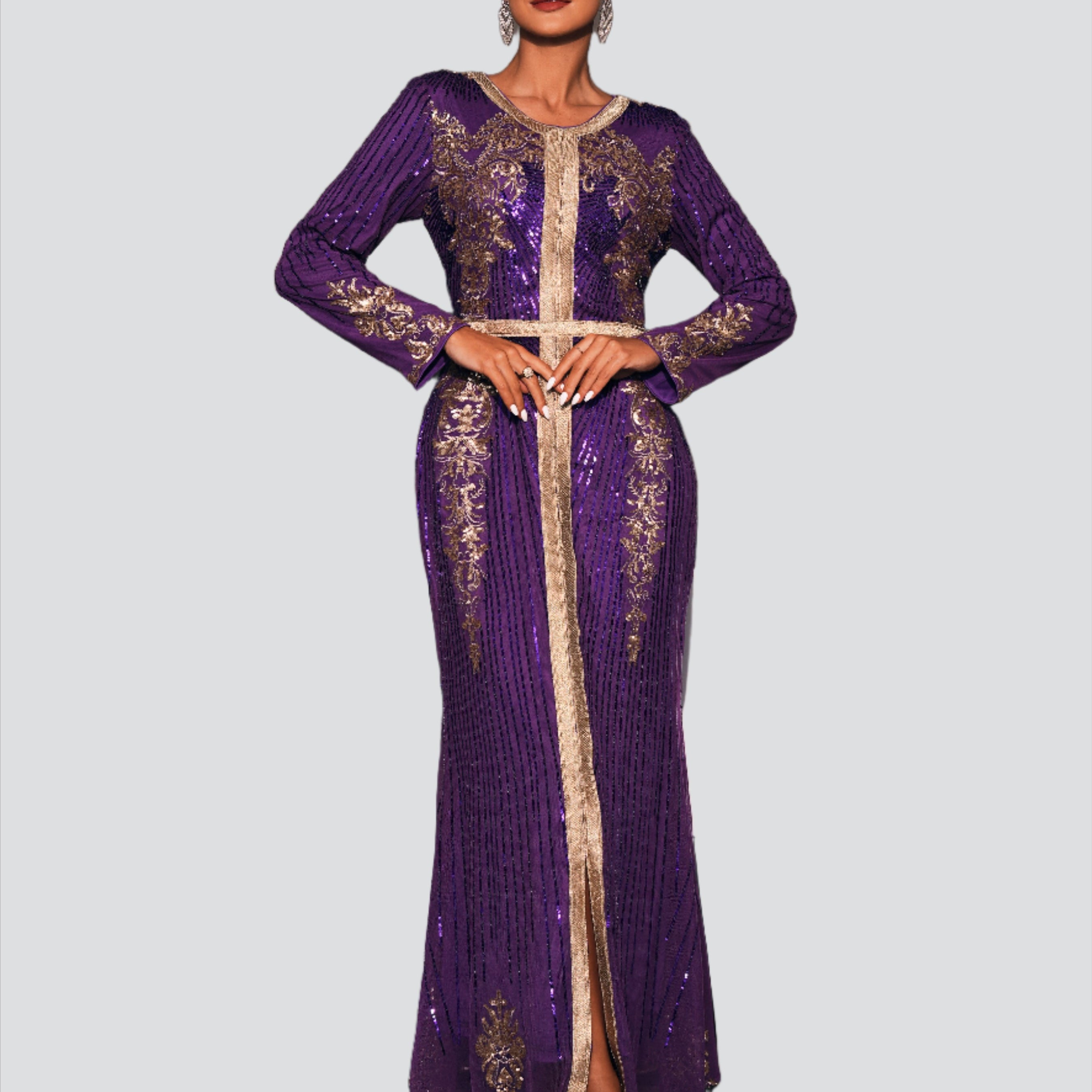 Long Sleeve Purple Sequin Dress ME00326