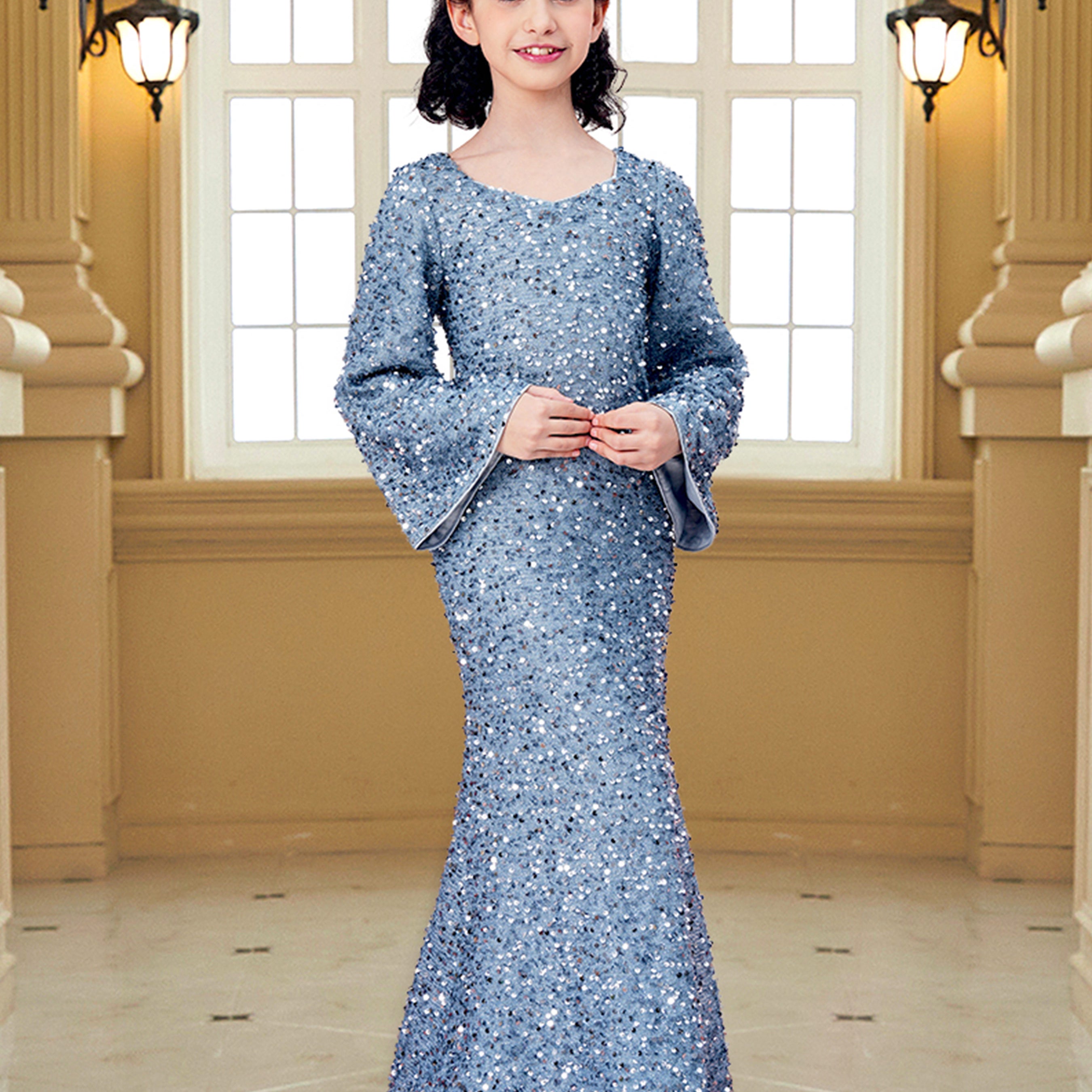 Teen Girl Grey Sequin Maxi Dress CM02010