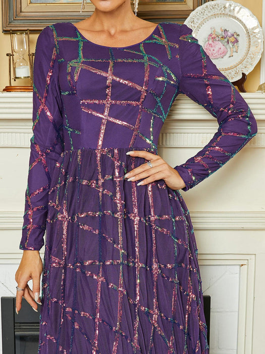 MISSION Crew Neck Long Sleeve A-line Sequin Purple Casual Dress