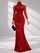 Mesh Halter Neck Long Sleeve Ruched Mermaid Maxi Evening Dress