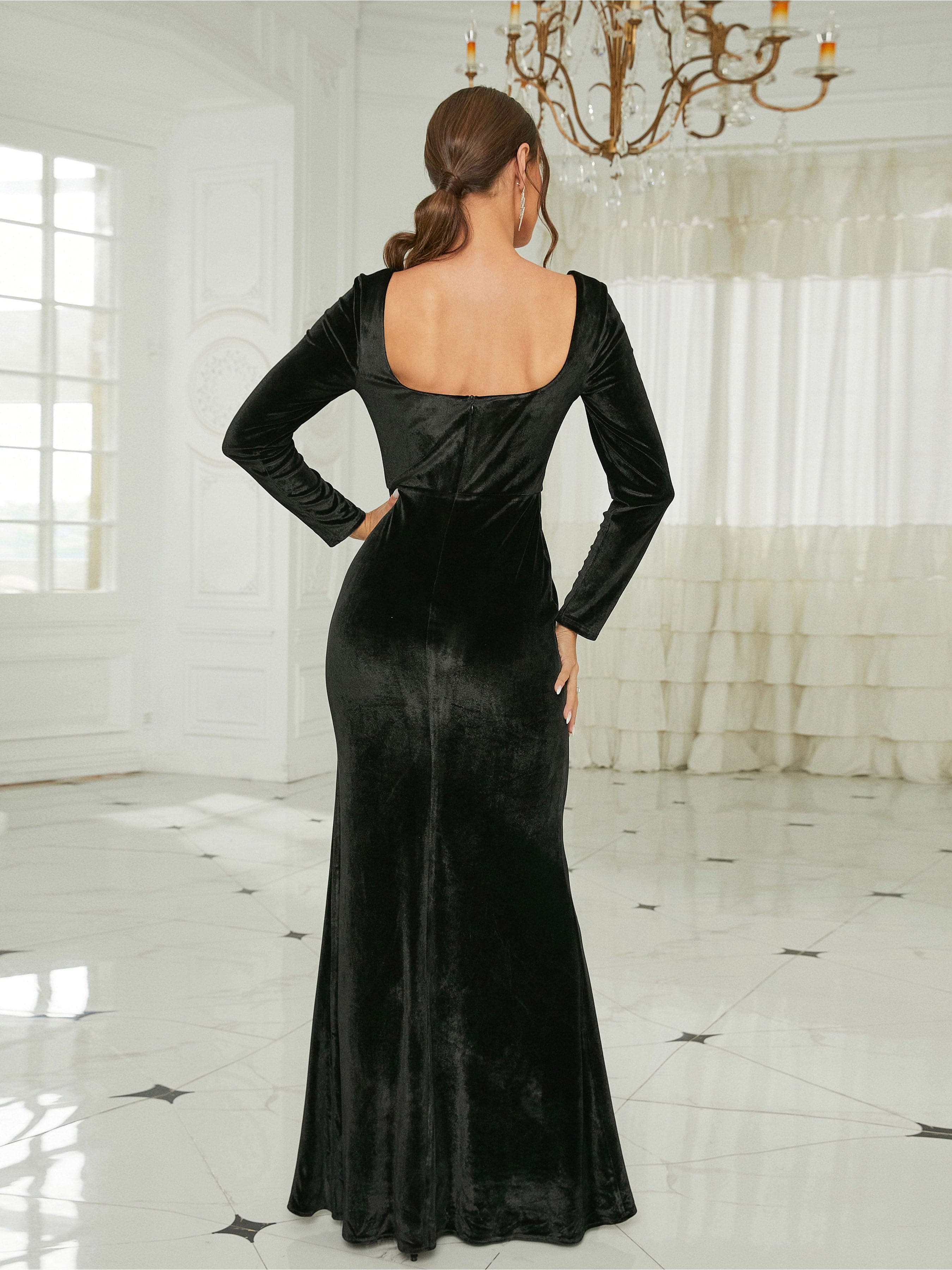 Sweetheart Neck Black Velvet Prom Dress RH30621 MISS ORD
