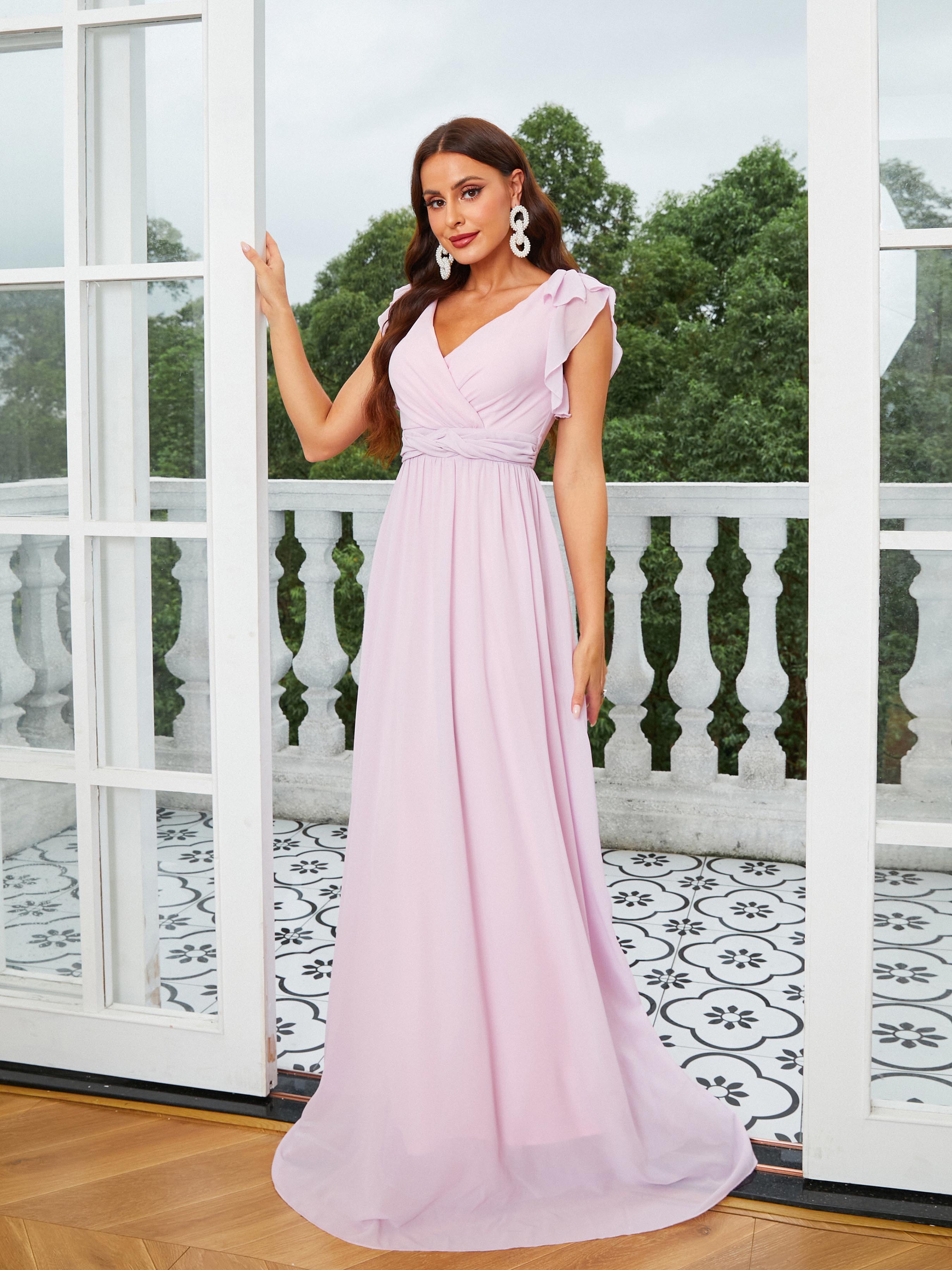 MISSORD V-Neck Sleeveless Purple Bridesmaid Dress