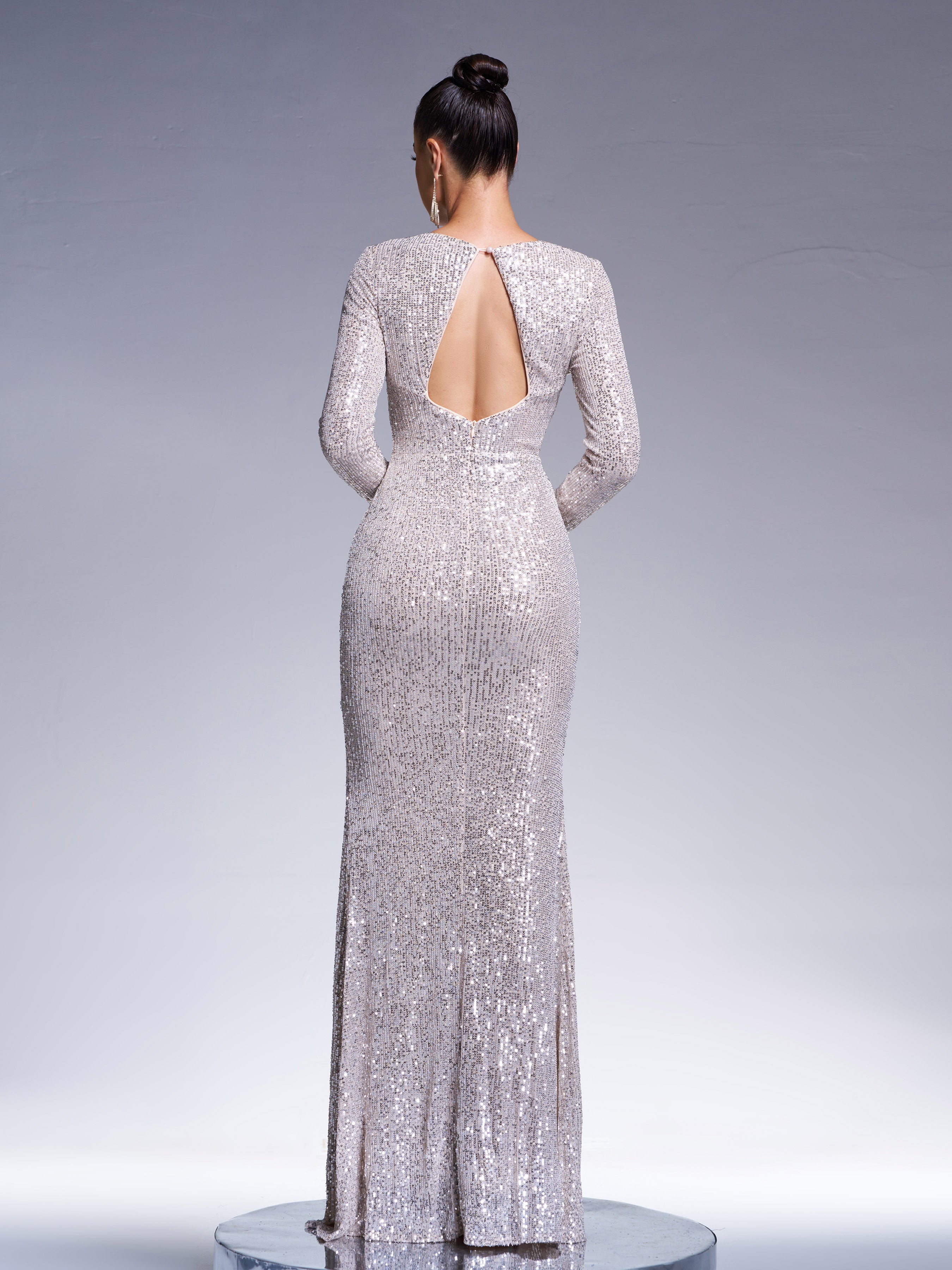 Long Sleeve Backless Sequin Dress JM062W