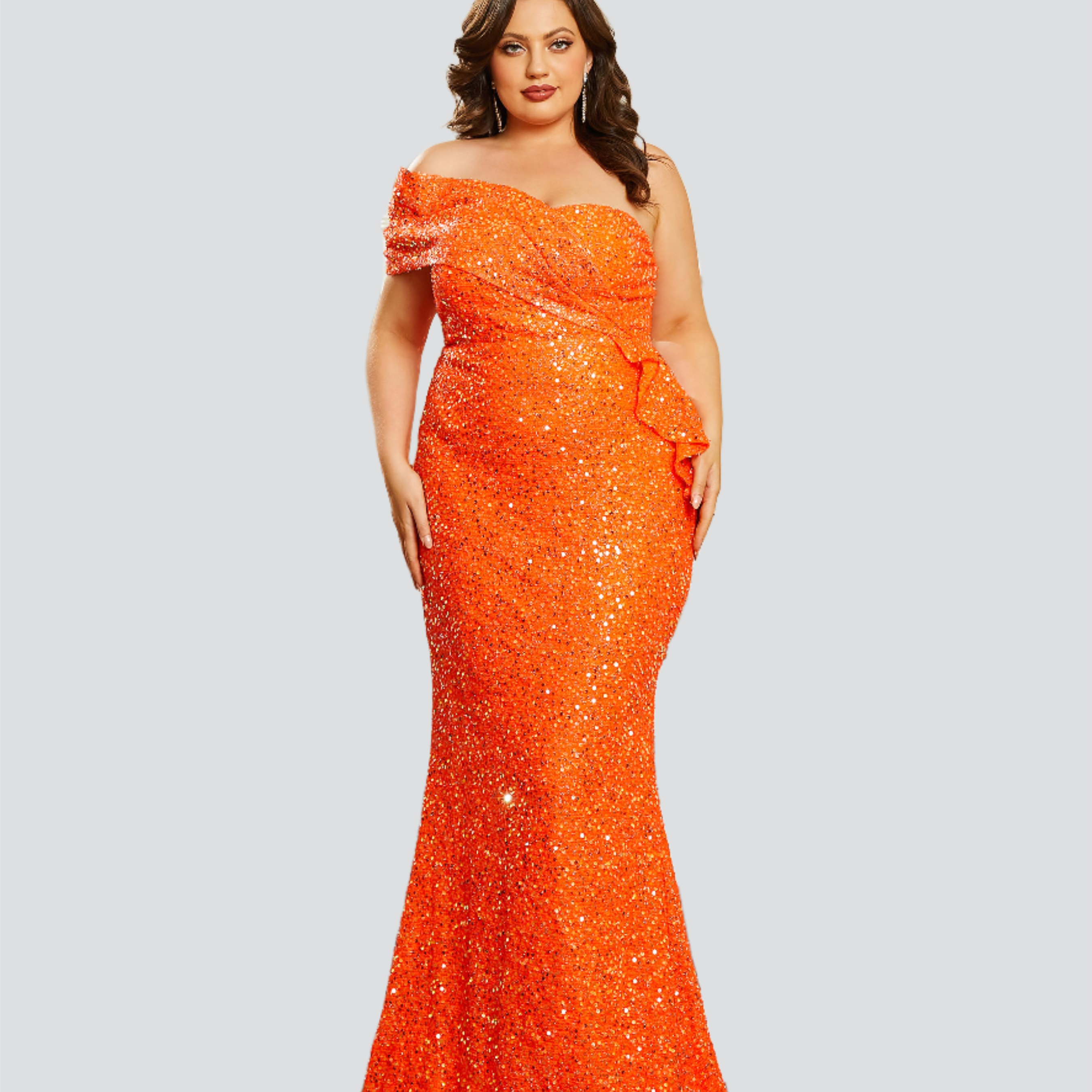 Plus Off Shoulder Mermaid Strapless Sequin Dress PWY46