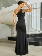 MISSORD Formal One Shoulder Cutout Black Prom Dress