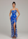 Blue Floral Sequin Split Cocktail Dress GM00873