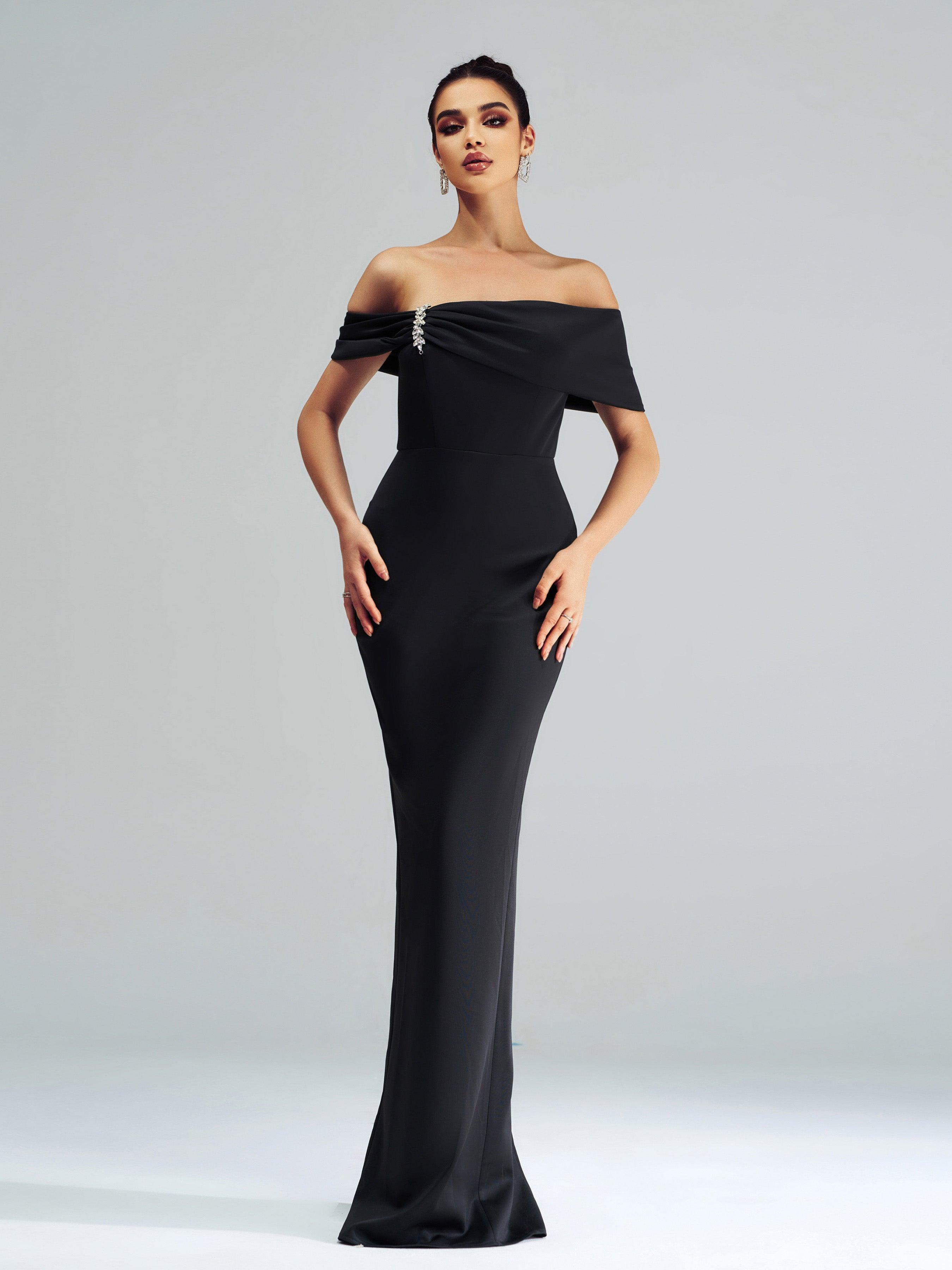 Black Off-shoulder Sheath Formal Dress RJ12070 - MISS ORD