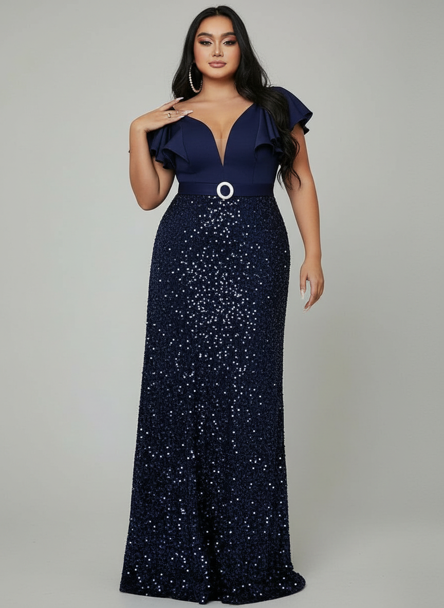 Missord Plus Short Sleeve Sequin Belt Prom Dress PXL093 Online Sale MISS ORD Missord Plus Short Sleeve Sequin Belt Prom Dress PXL093 Online Sale MISS ORD