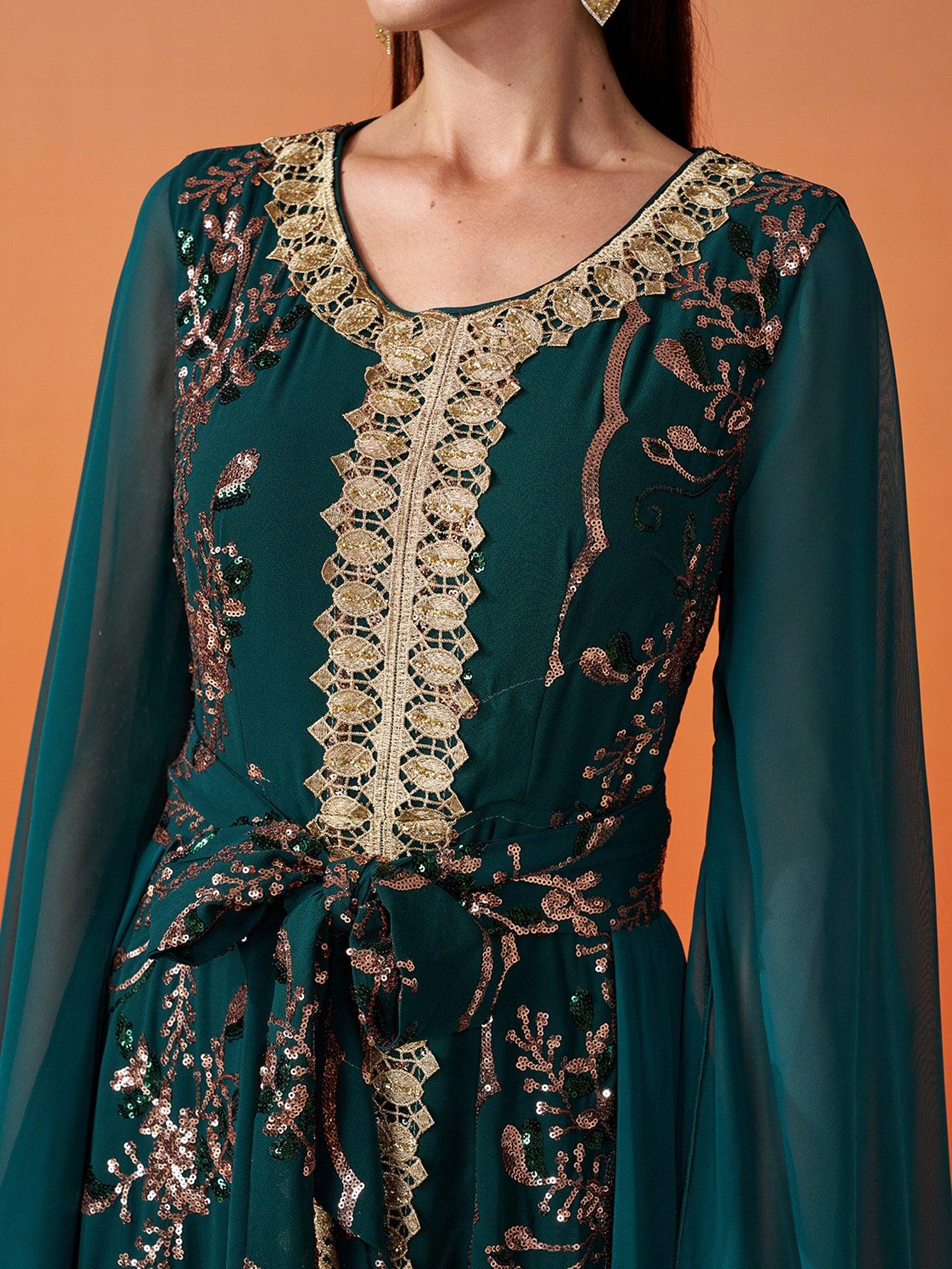 Crew Neck Panel Bowknot Sequin Dress MES00412 - MISS ORD