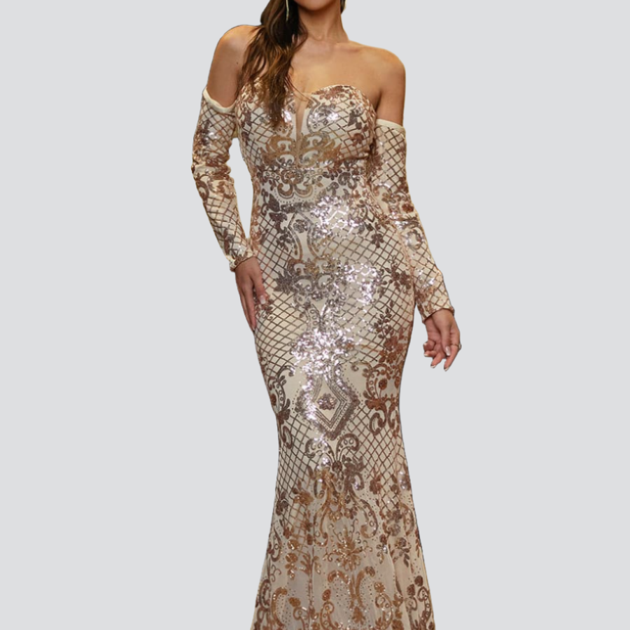 Wrap Strapless Sequin Prom Dress