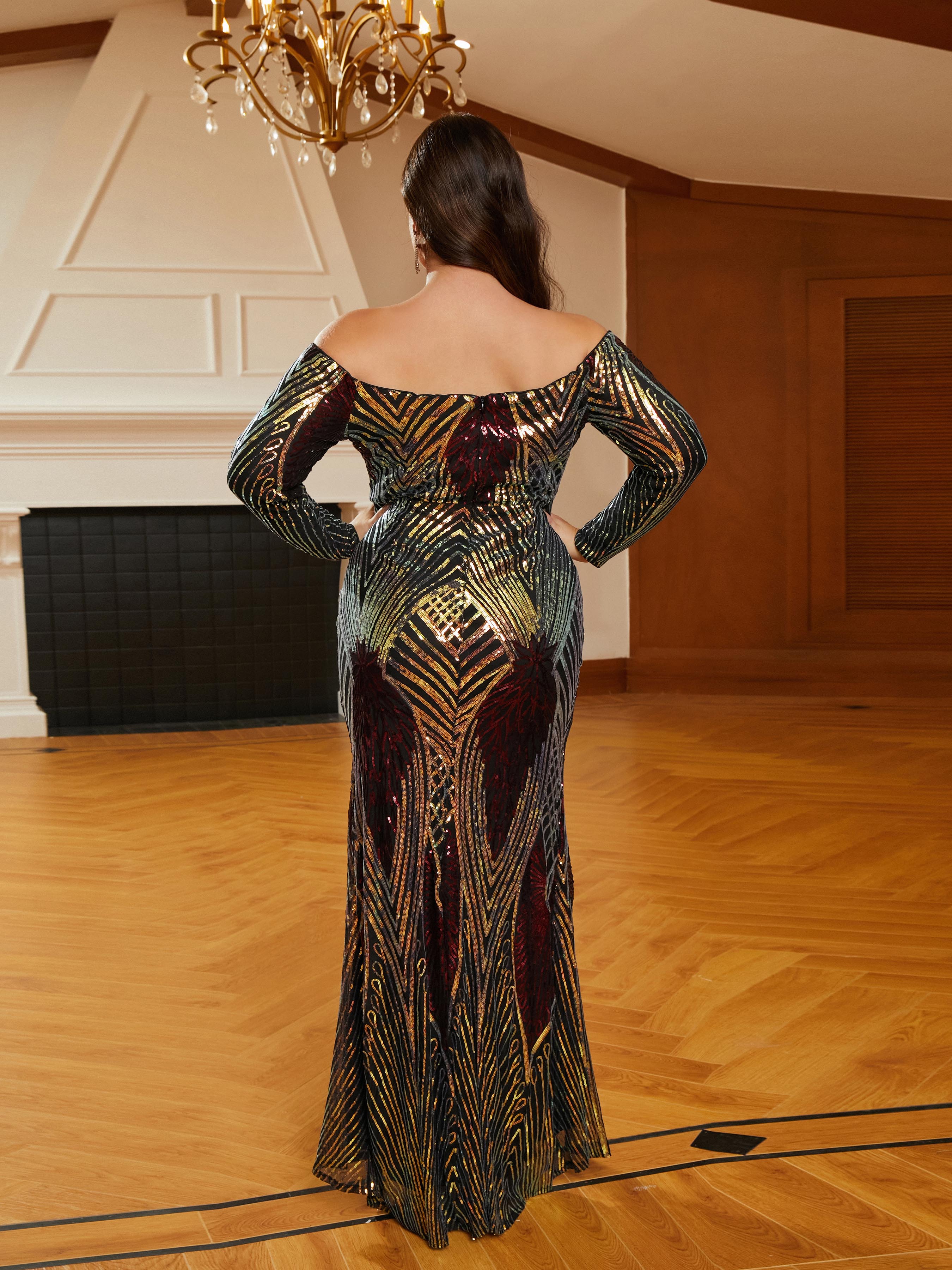 Plus Size Vintage Striped Sequin Black Prom Dress PJM083L - MISS ORD