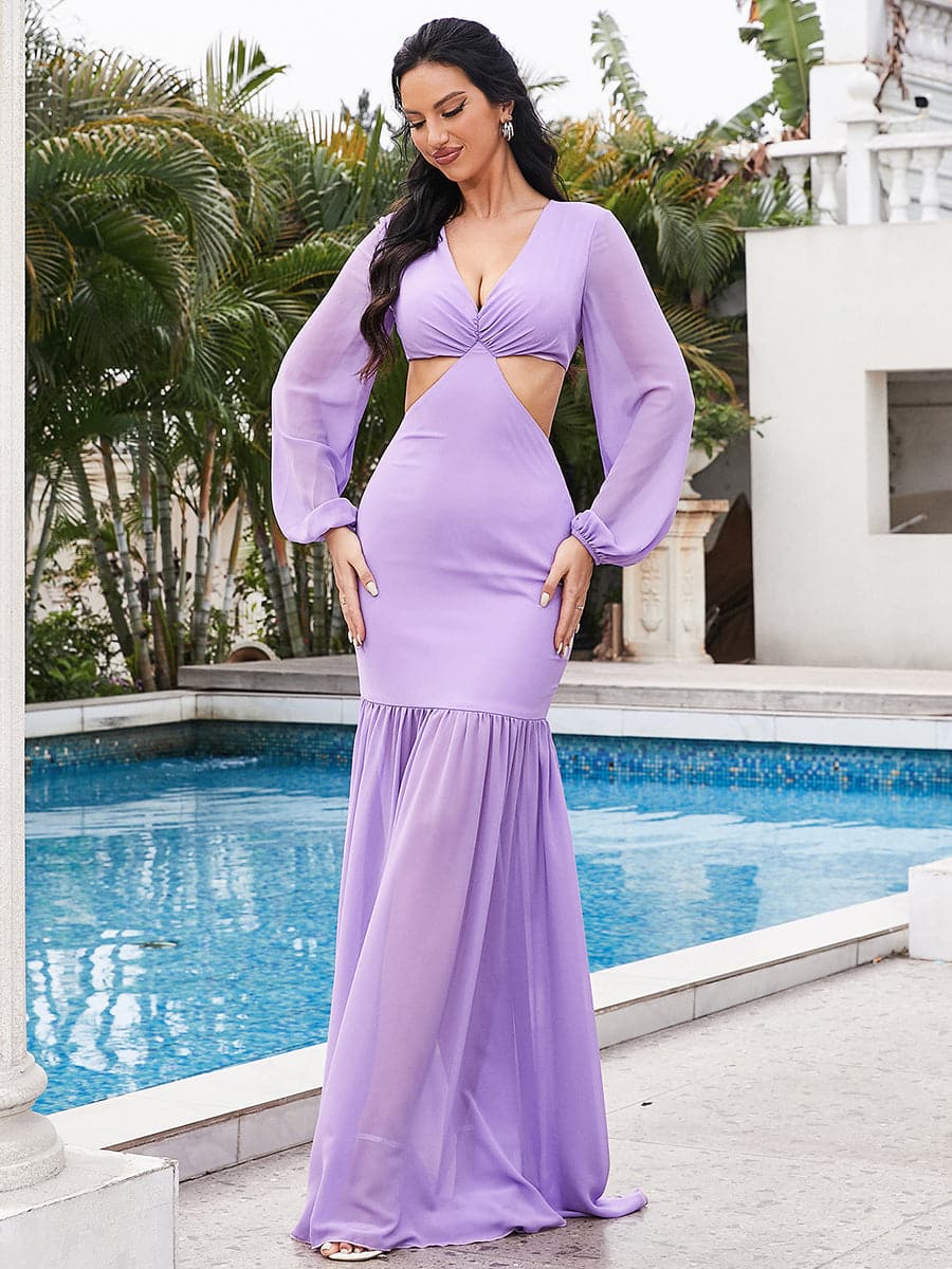 Cutout Purple Chiffon Prom Dress RH30443 MISS ORD