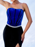 Tie Back Velvet Strapless Formal Dress DH80140