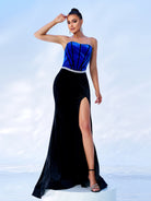 Tie Back Velvet Strapless Formal Dress DH80140
