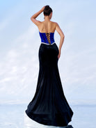 Tie Back Velvet Strapless Formal Dress DH80140