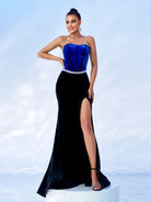 Tie Back Velvet Strapless Formal Dress DH80140