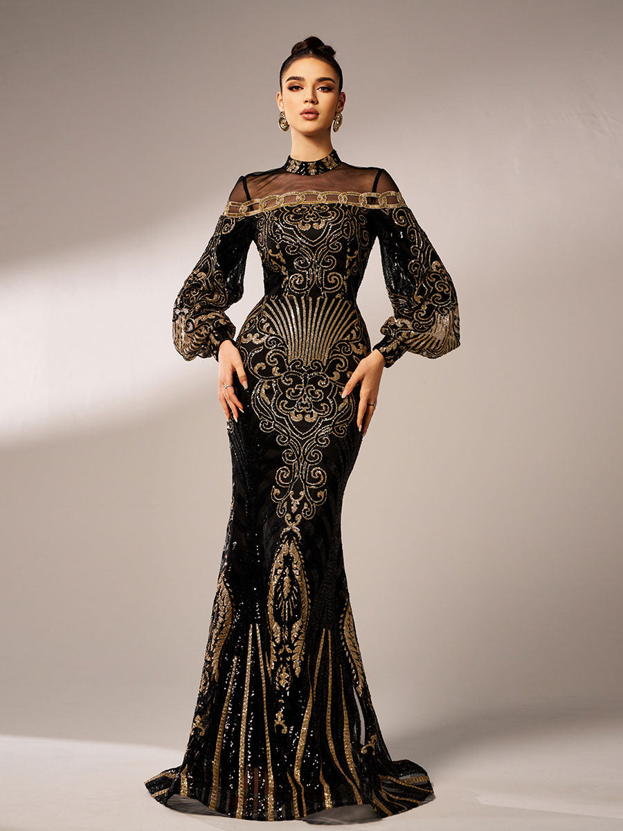Luxe Embroidered Ballon Sleeve Evening Dress DH80229 - MISS ORD