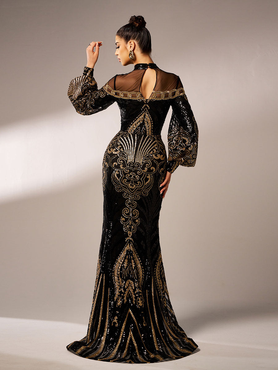 Luxe Embroidered Ballon Sleeve Evening Dress DH80229 - MISS ORD