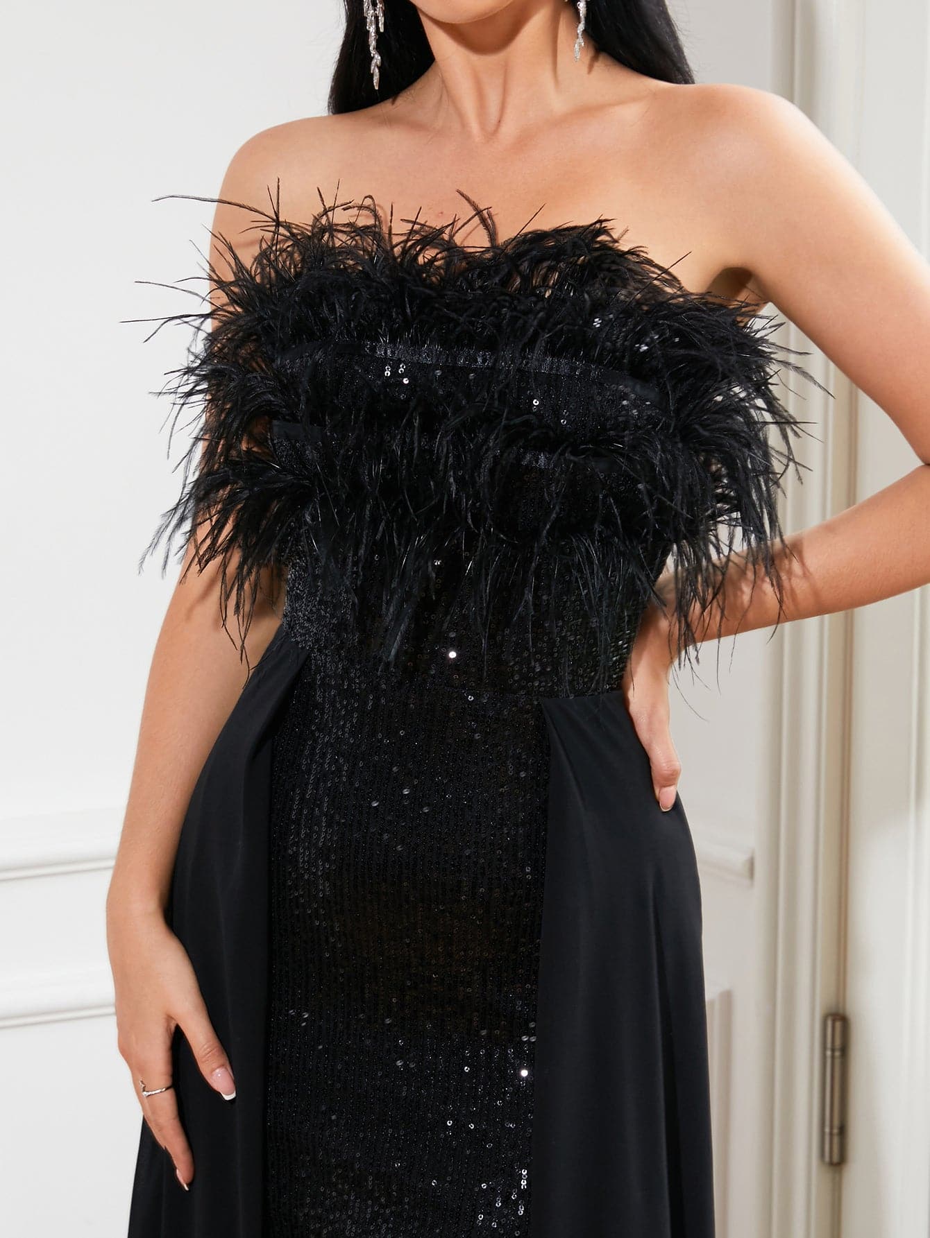 Feather Draped Sequin Formal Dress RJ10034 MISS ORD