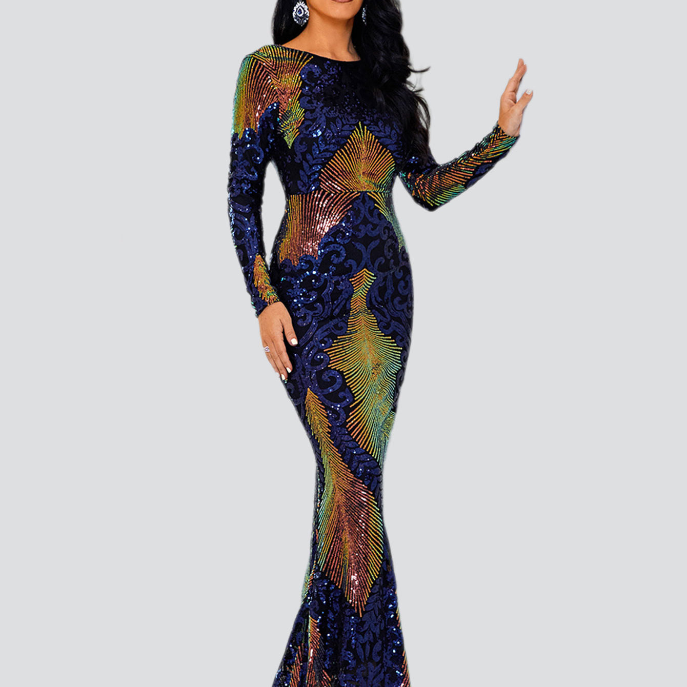 Graphic Sequin Mermaid Fromal Dress FT19747