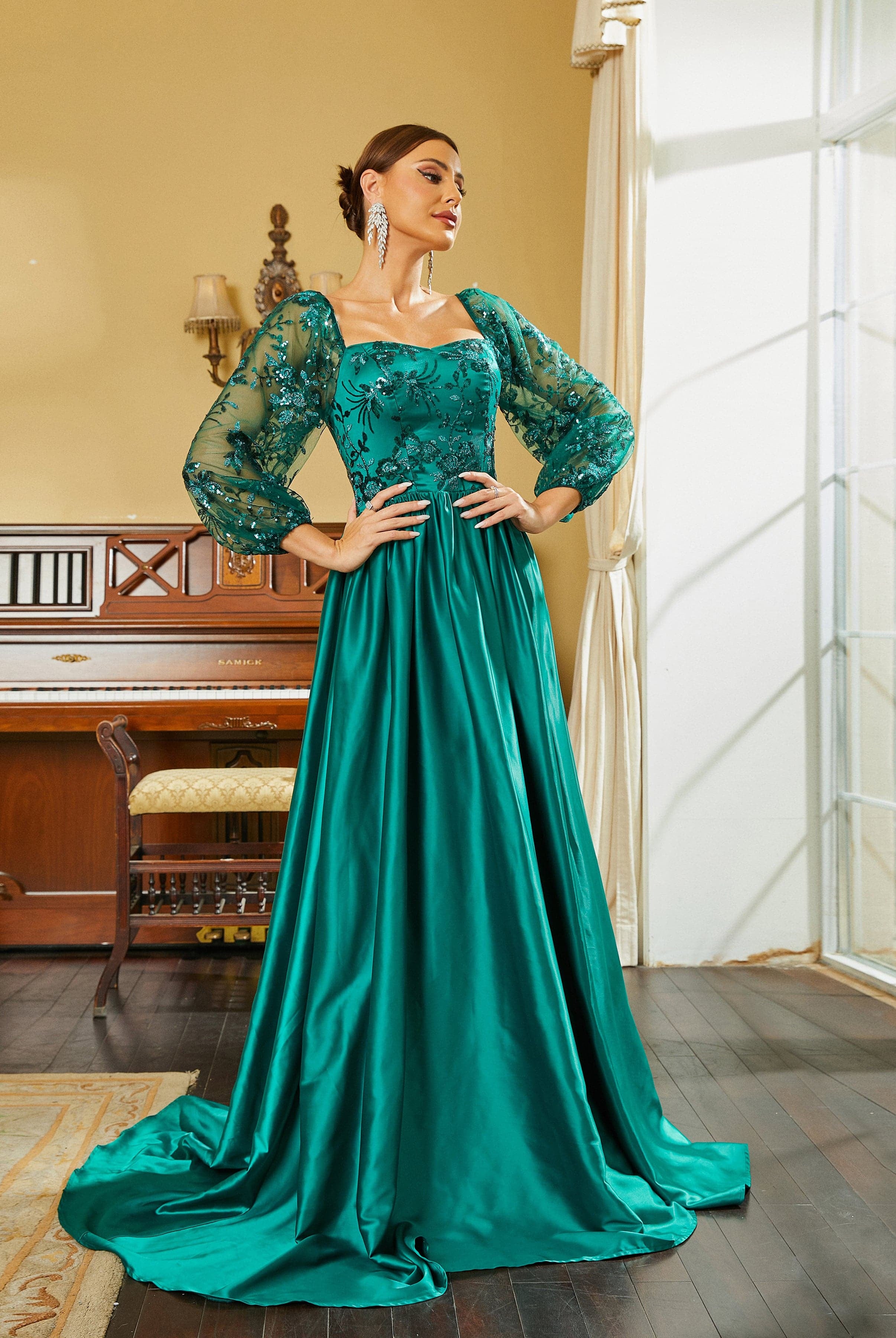 Formal A-Line Embroidery Emerald Green Ball Gown RM20555 MISS ORD