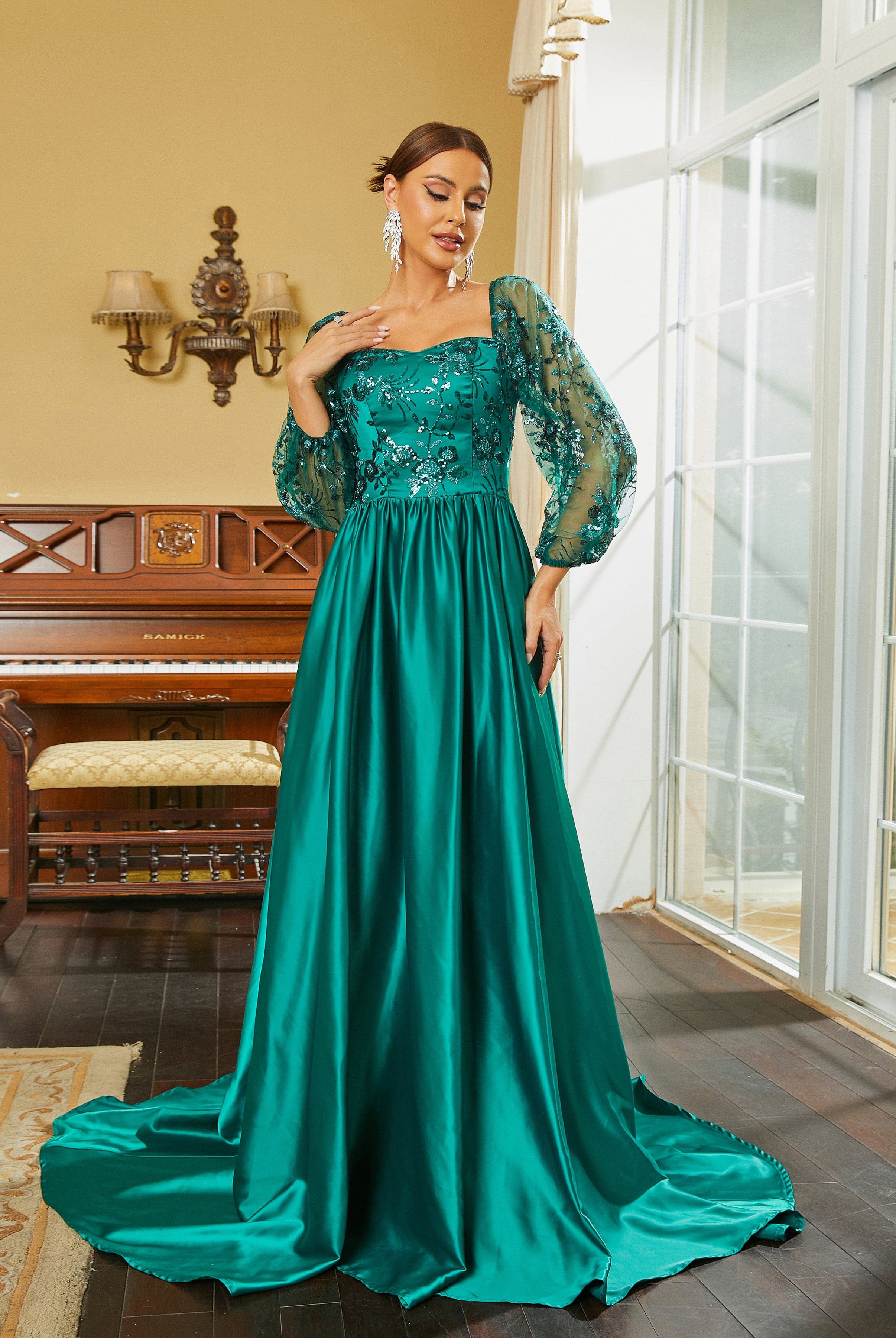 Formal A-Line Embroidery Emerald Green Ball Gown RM20555 MISS ORD