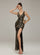 Gold Sequin Graphic Split Cocktail Dress GM00930
