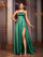Green Satin Split Back Cross Prom Dress GM00988