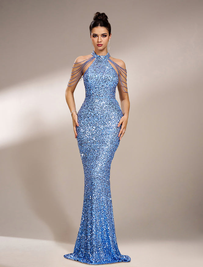 Lightblue Shimmer Elegant Cocktail Dress GM00999