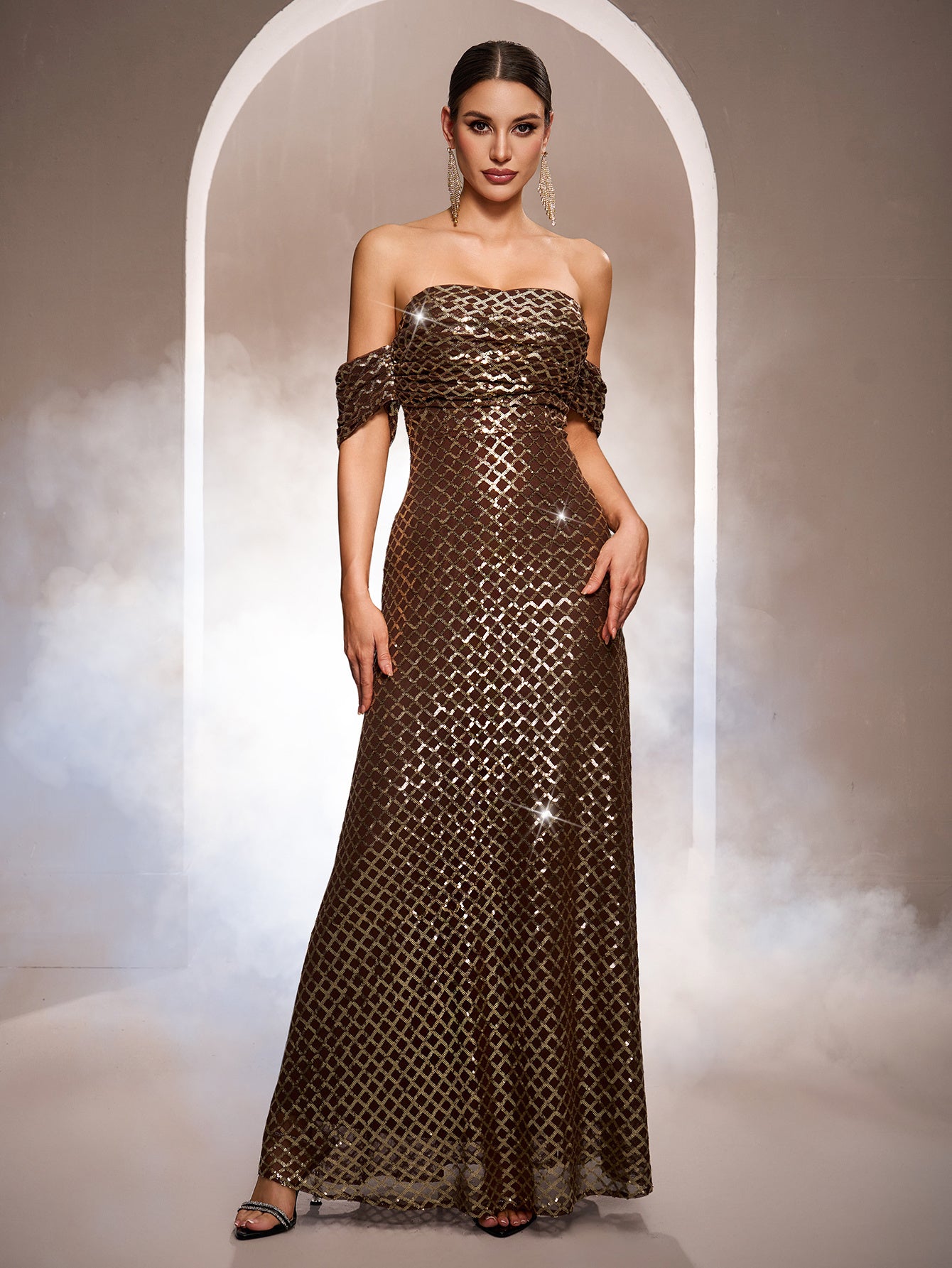 sparkly off shoulder dress Off-Shoulder Sequin Mermaid Long Evening Gown GL3024 XL / Green