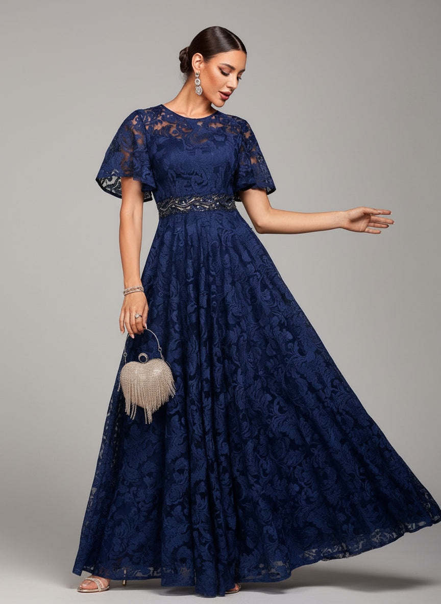Portia Blue Floral Lace Embroidered Prom Dress MISS ORD Portia Blue Floral Lace Embroidered Prom Dress MISS ORD