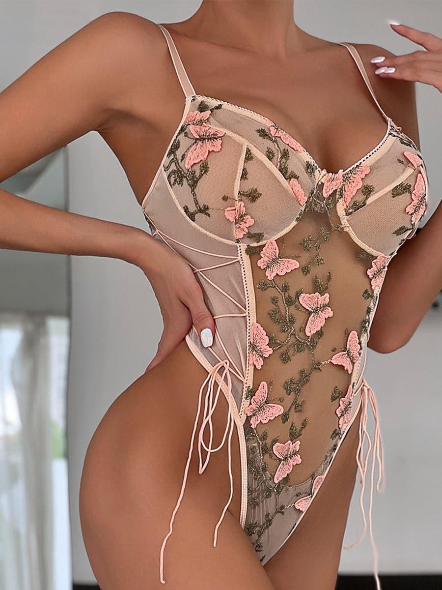 Lace Up Butterfly Embroidery Teddy MSL013 - MISS ORD