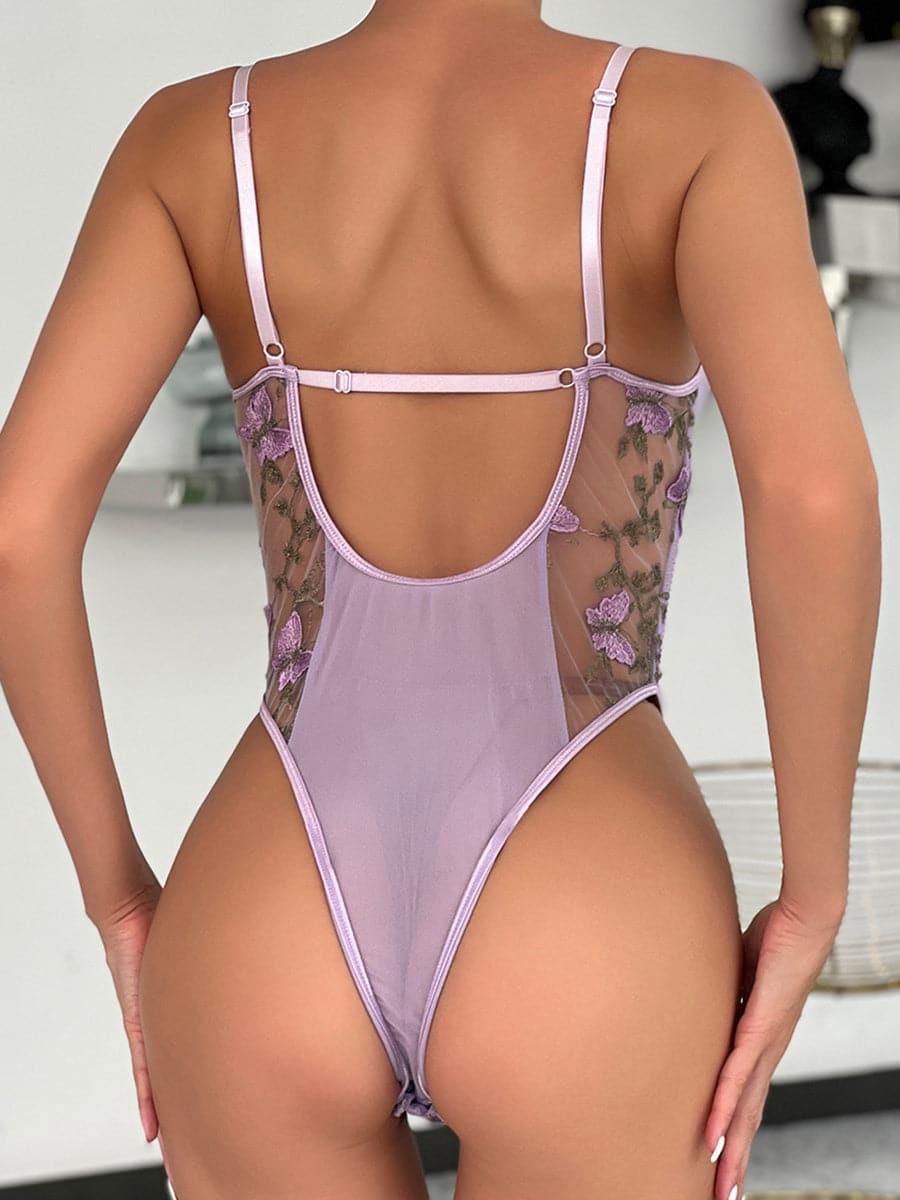 Lace Up Butterfly Embroidery Teddy MSL013 - MISS ORD