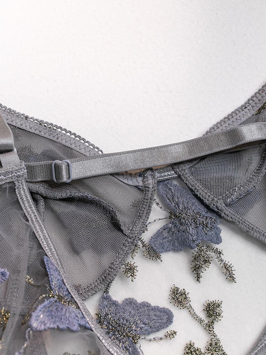 Lace Up Butterfly Embroidery Teddy MSL013 - MISS ORD