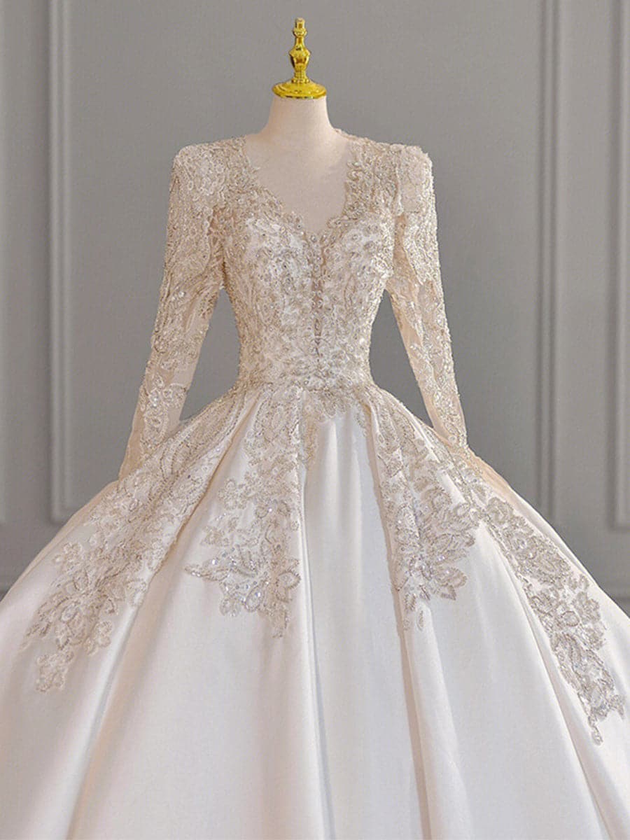 Luxury V Neck Satin Bridal Wedding Dress MSW063 MISS ORD