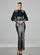 Silver Graphic Sequin Ballon Sleeve Prom Dress M00718