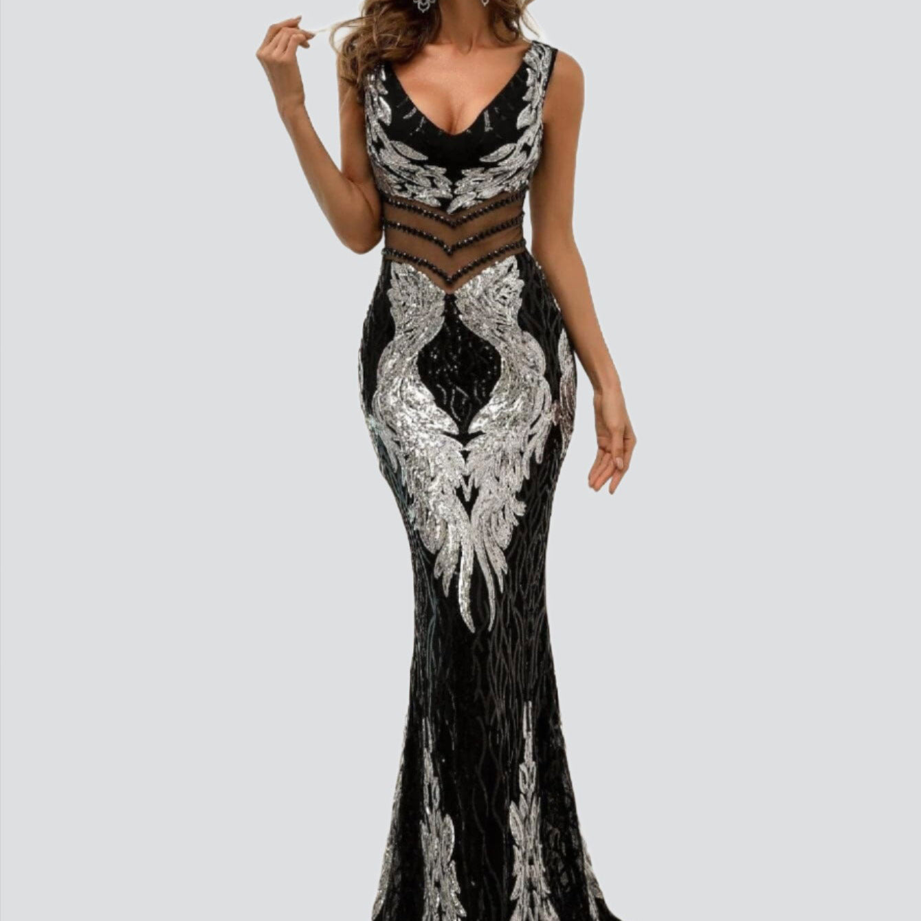 V Neck Sequin Mermaid Prom Dress M01080