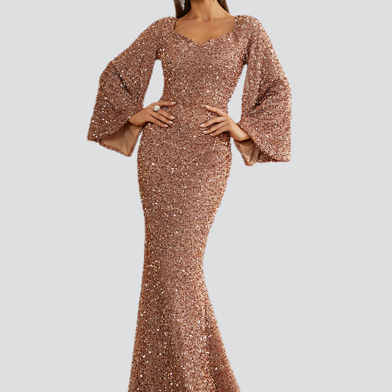 Sequin Bell Sleeve Mermaid Dress M02010