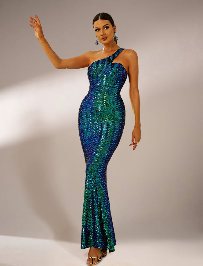 One Shoulder Sequin Prom Dress M02090