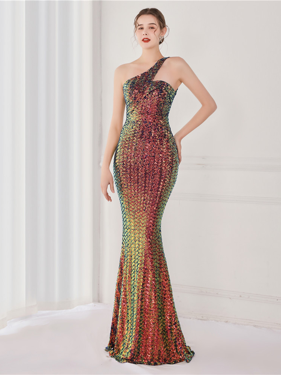 One Shoulder Sequin Prom Dress M02090