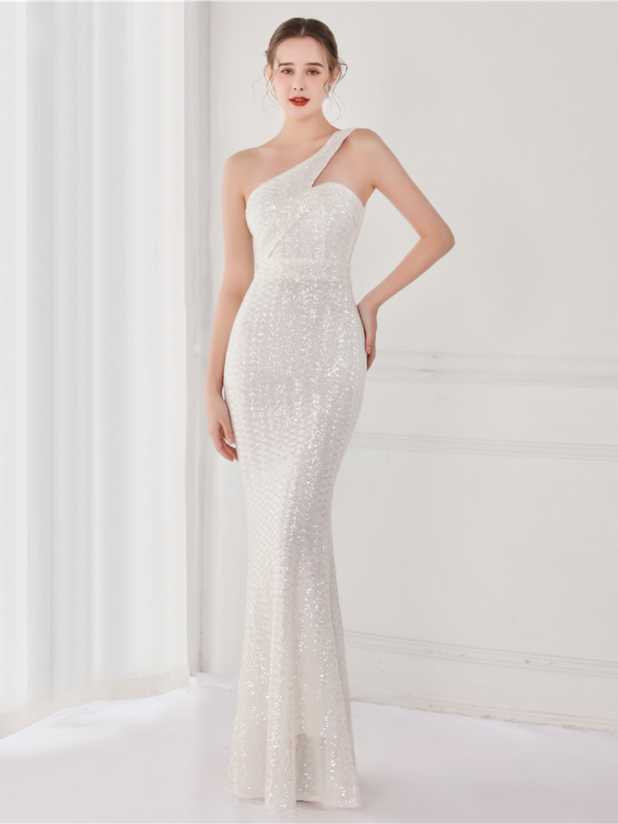 One Shoulder Sequin Prom Dress M02090