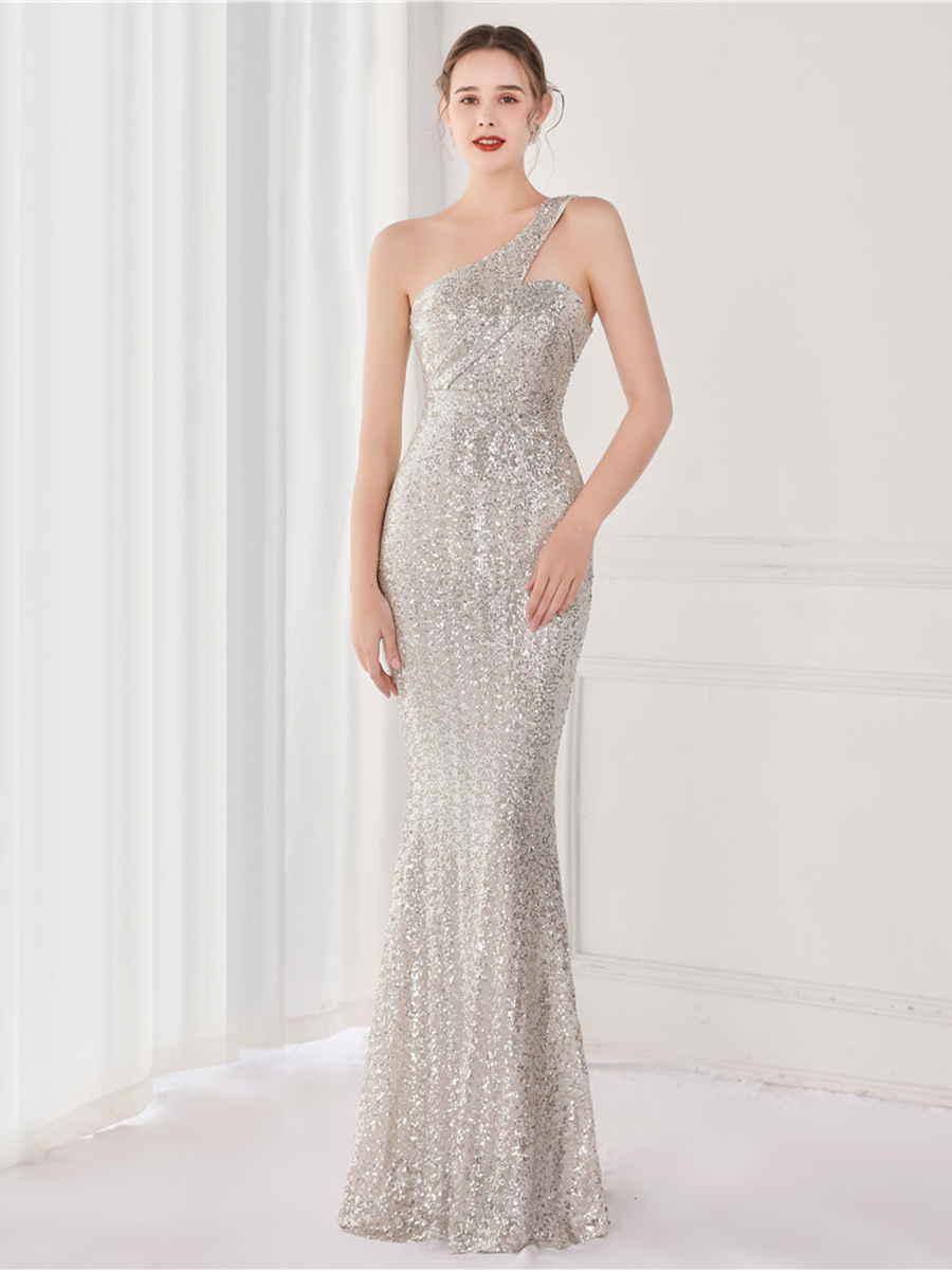 One Shoulder Sequin Prom Dress M02090