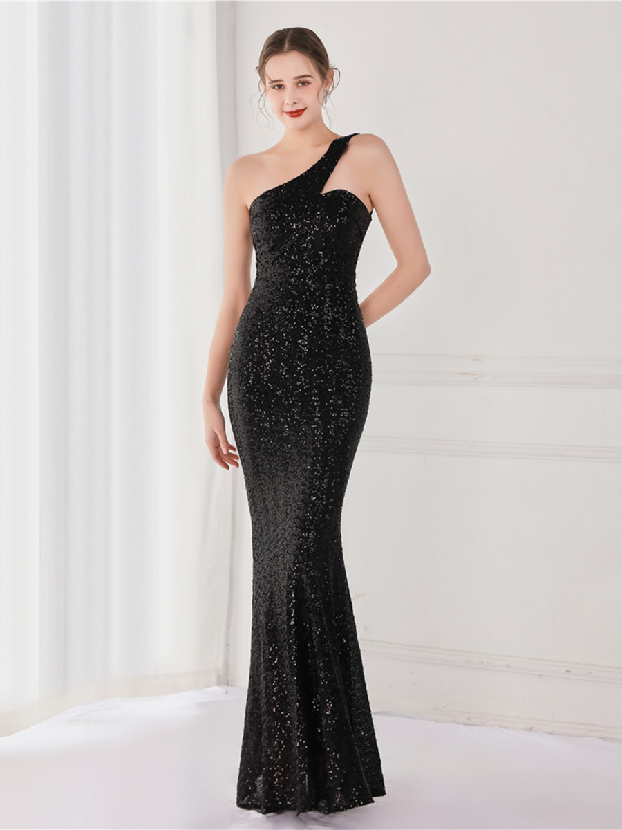 One Shoulder Sequin Prom Dress M02090