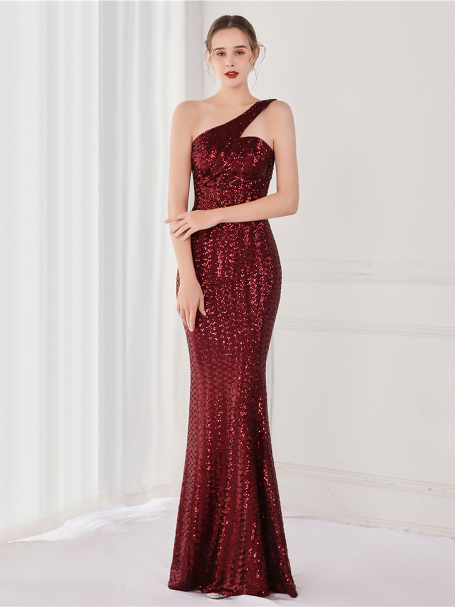 One Shoulder Sequin Prom Dress M02090