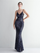 Formal Deep V Neck Spaghetti Sequin Evening Gown M02188