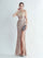One Shoulder Feather Beads Chain Sequin Black Prom Dress M02337