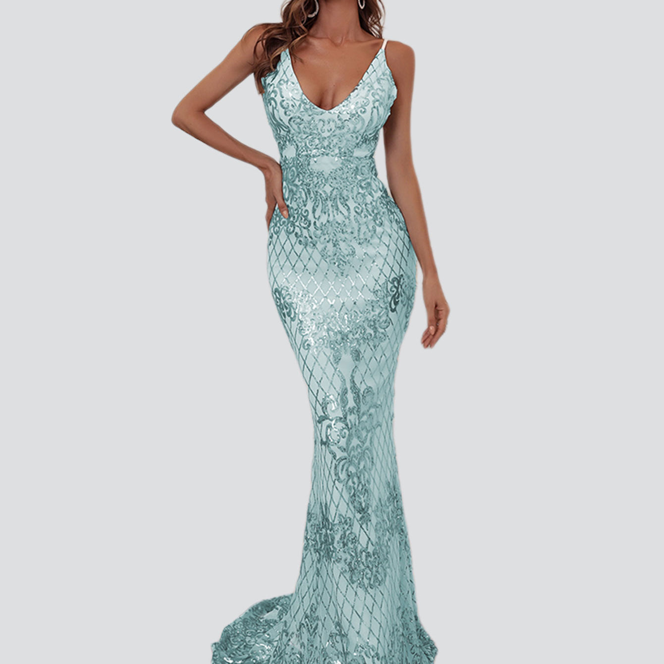 Glitter Mermaid Backless Spaghetti Evening Dress