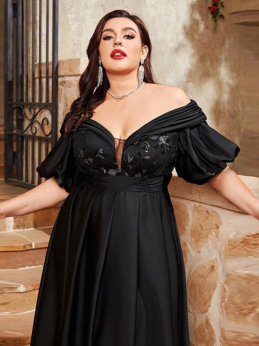 Plus Off Shoulder Swing Embroidery Prom Dress MCW0993 - MISS ORD